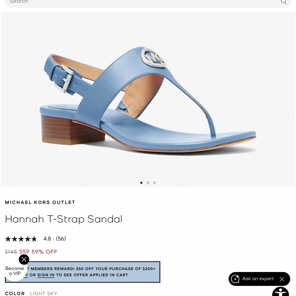 Michael Kors Blue T-Strap Sandals with Ankle Buckle